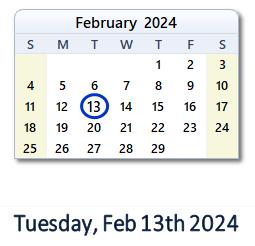 February 13, 2024 calendar