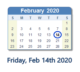 February 14, 2020 calendar