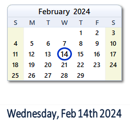 14 February 2024 calendar