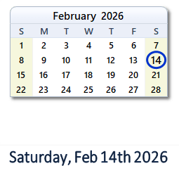 14 February 2026 calendar