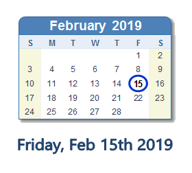 February 15, 2019 calendar
