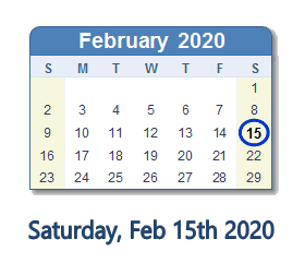 February 15, 2020 calendar