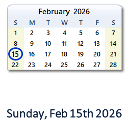 February 15, 2026 calendar