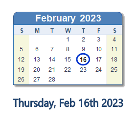 16 February 2023 calendar