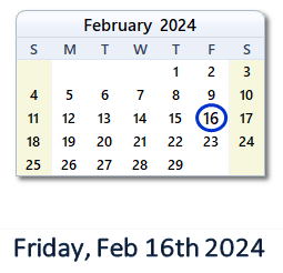 February 16, 2024 calendar
