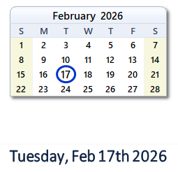 17 February 2026 calendar