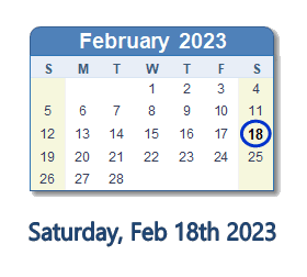 18 February 2023 calendar