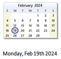 February 19, 2024 calendar