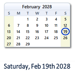 February 19, 2028 calendar