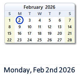 2 February 2026 calendar