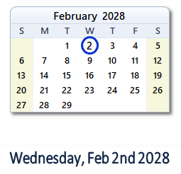 February 2, 2028 calendar