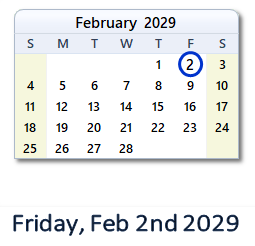 February 2, 2029 calendar