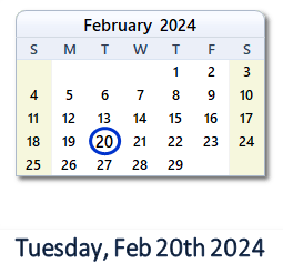 20 February 2024 calendar