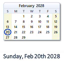 February 20, 2028 calendar