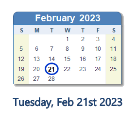 February 21, 2023 calendar