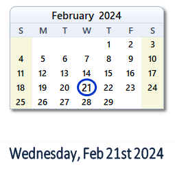 February 21, 2024 calendar
