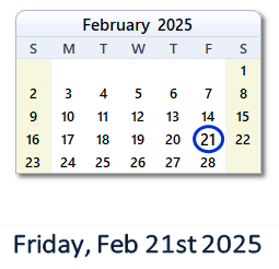 February 21, 2025 calendar