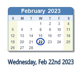 February 22, 2023 calendar