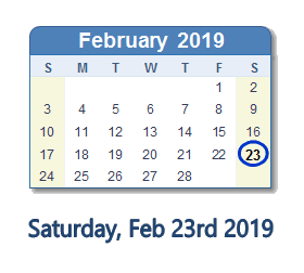 February 23, 2019 calendar
