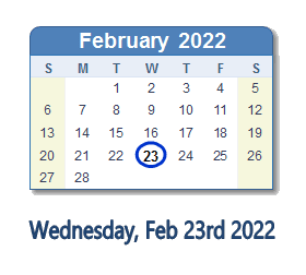 23 February 2022 calendar