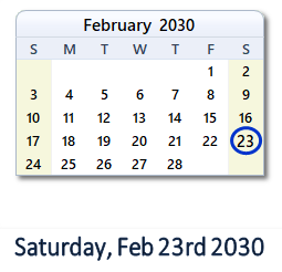 February 23, 2030 calendar
