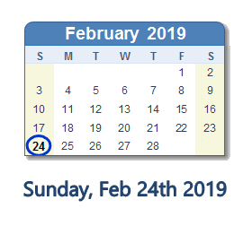 February 24, 2019 calendar