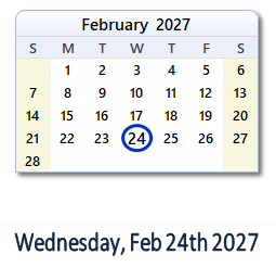 February 24, 2027 calendar