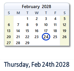 February 24, 2028 calendar