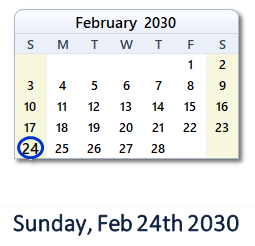 February 24, 2030 calendar