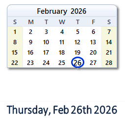February 26, 2026 calendar