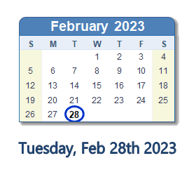 February 28, 2023 calendar