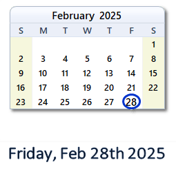February 28, 2025 calendar