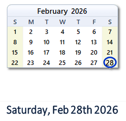 28 February 2026 calendar