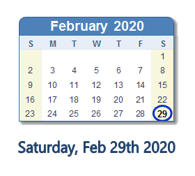 February 29, 2020 calendar