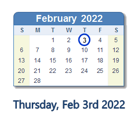 February 3, 2022 calendar
