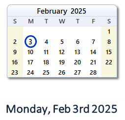 February 3, 2025 calendar