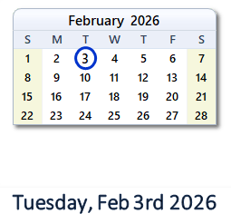 3 February 2026 calendar