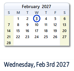 3 February 2027 calendar