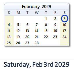 February 3, 2029 calendar