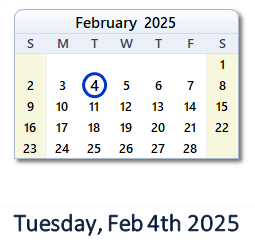 February 4, 2025 calendar