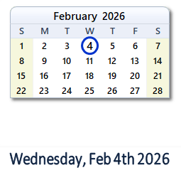 February 4, 2026 calendar