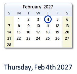 February 4, 2027 calendar