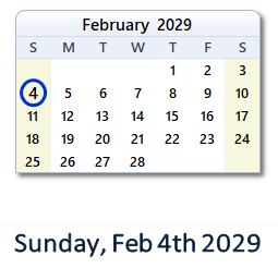 February 4, 2029 calendar