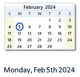 5 February 2024 calendar