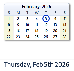 5 February 2026 calendar