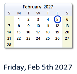 5 February 2027 calendar
