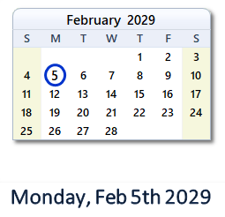 February 5, 2029 calendar