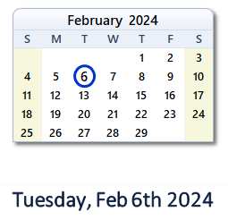 February 6, 2024 calendar