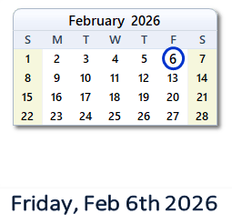 6 February 2026 calendar