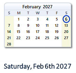 6 February 2027 calendar